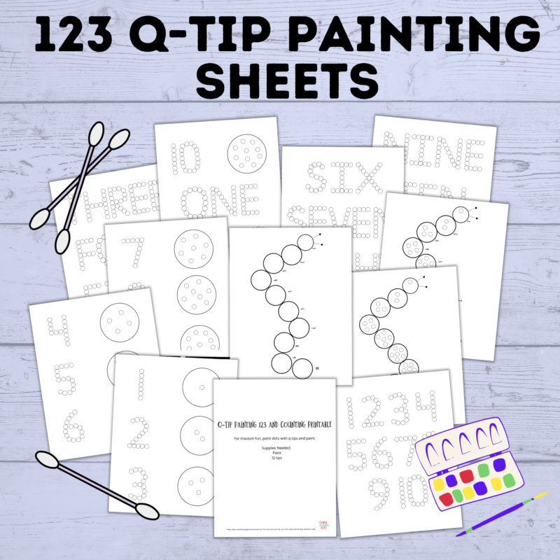 Q Tip Painting and Learning Activity for Toddlers with Free Printables