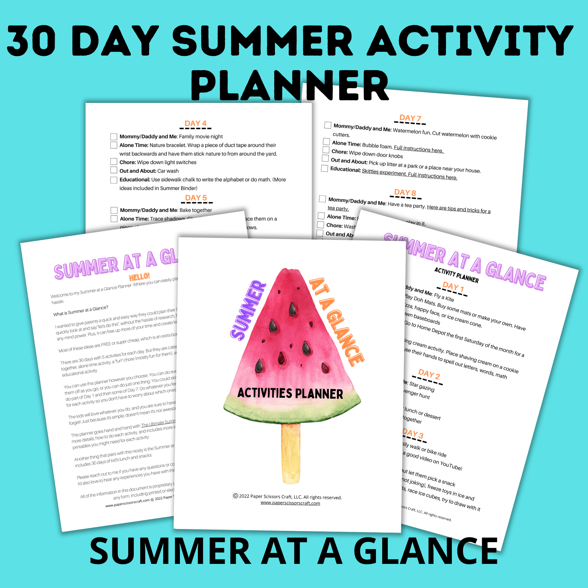 30 day summer activity planner mockup image.