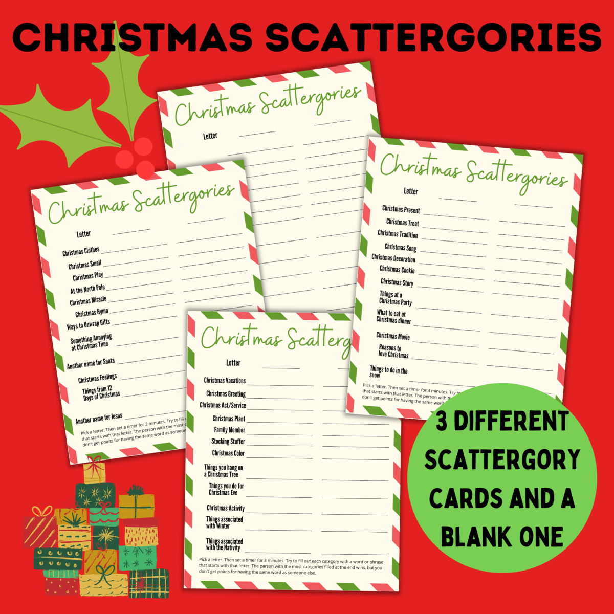 Christmas Scattergories Printable Game Sheets - Paper Scissors Craft