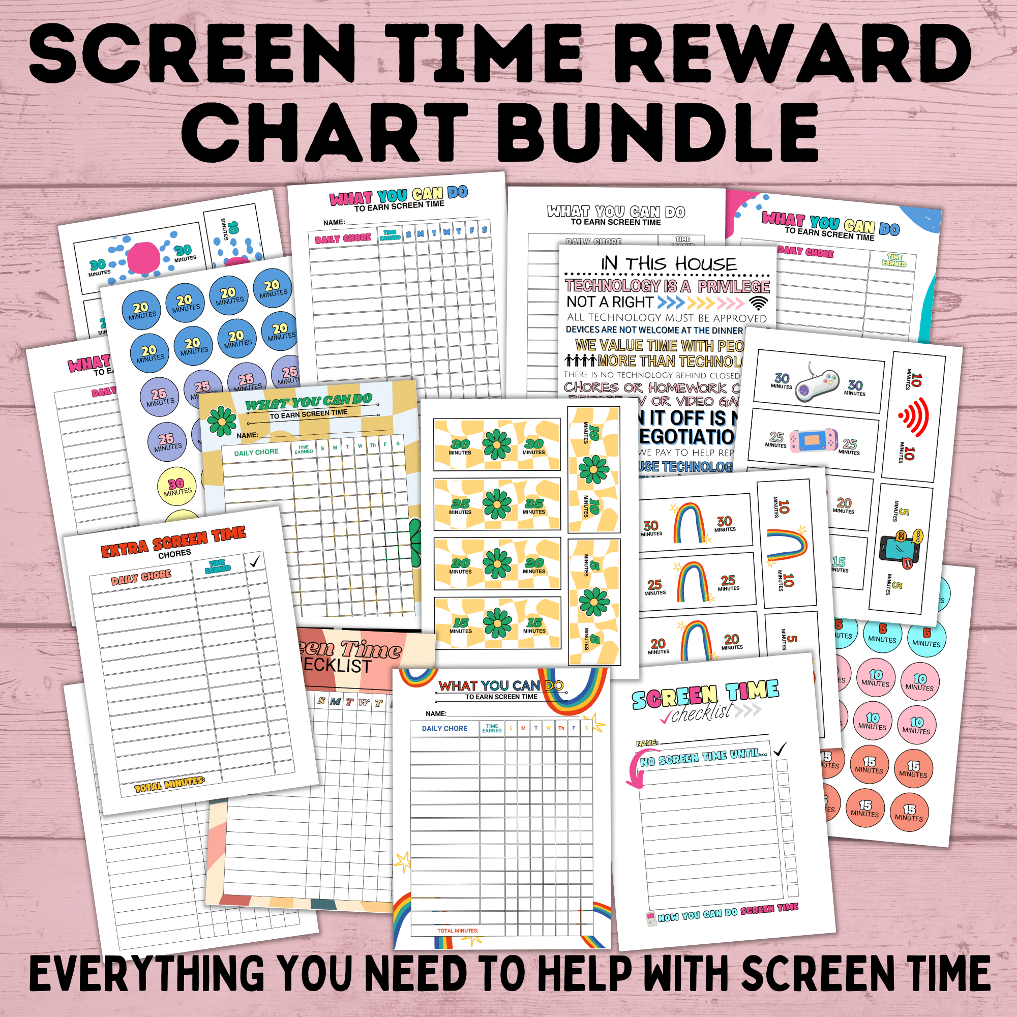 Screen time reward chart bundle mockup image.