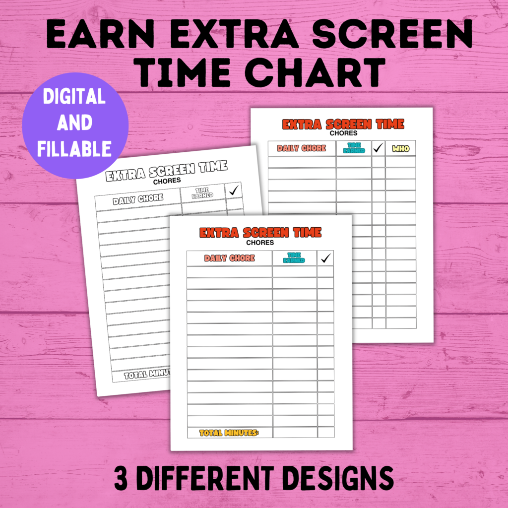 Earning Screen Time Reward Chore Chart (Free Printable PDF)