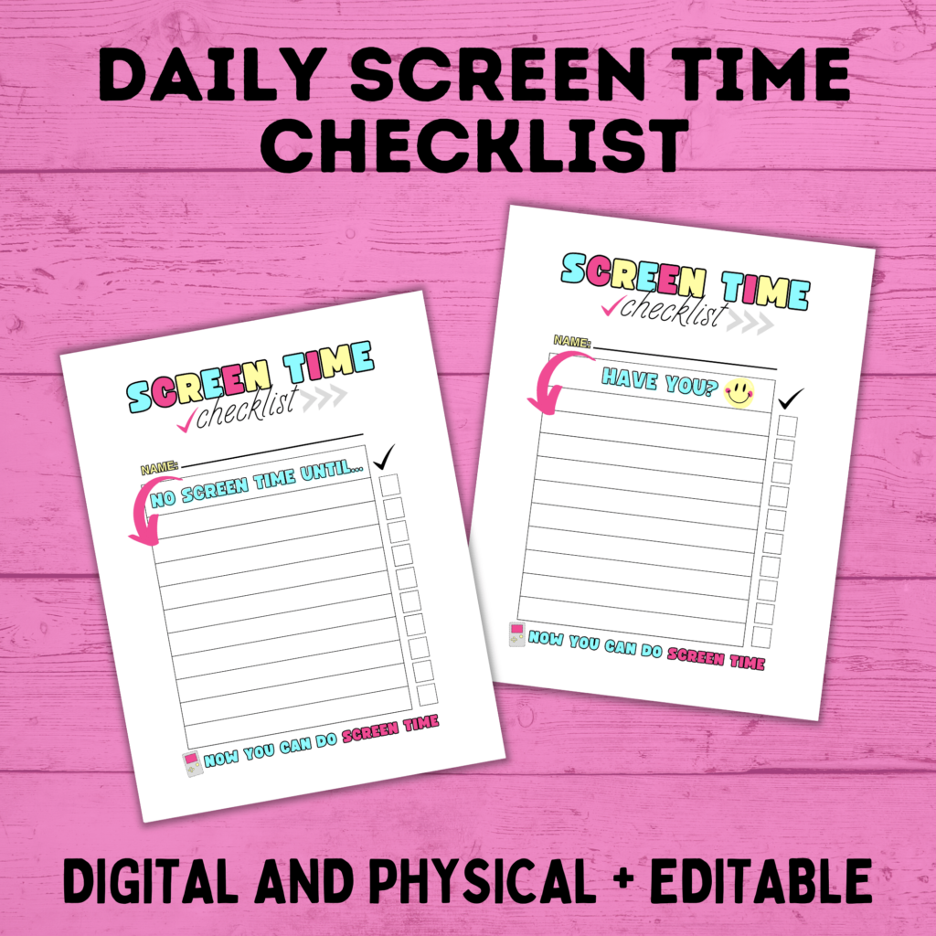 Earning Screen Time Reward Chore Chart (Free Printable PDF)