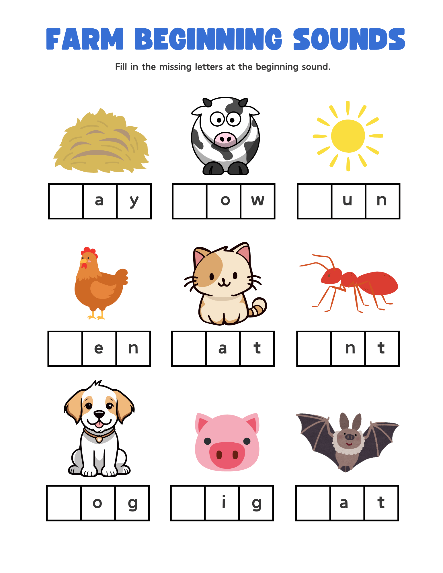 Farm beginning sounds worksheet.