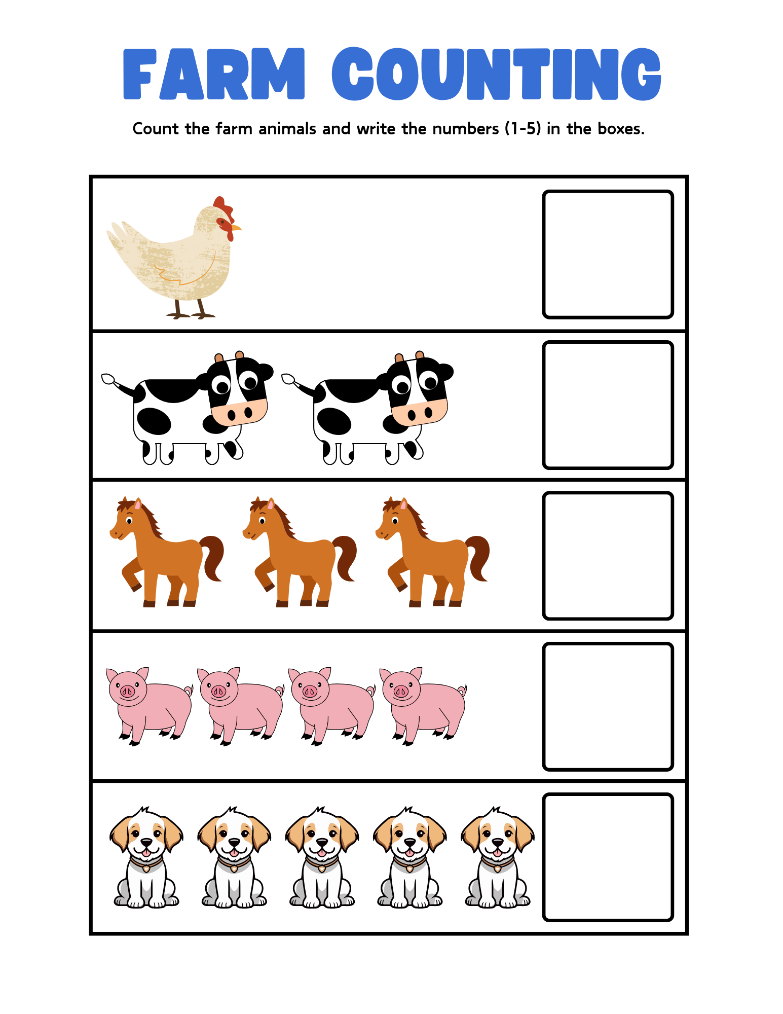 Farm counting worksheet.