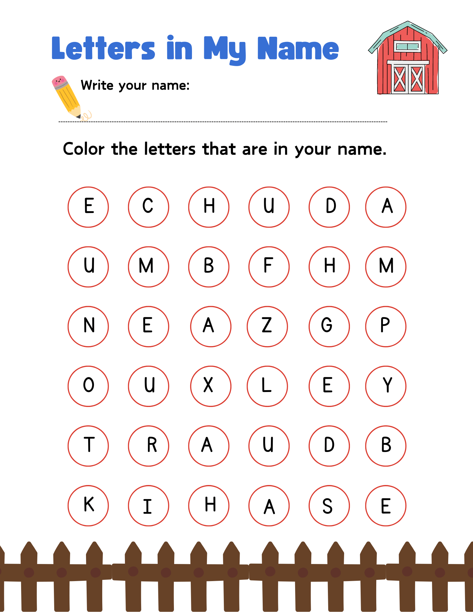 Farm-themed letters in my worksheet.