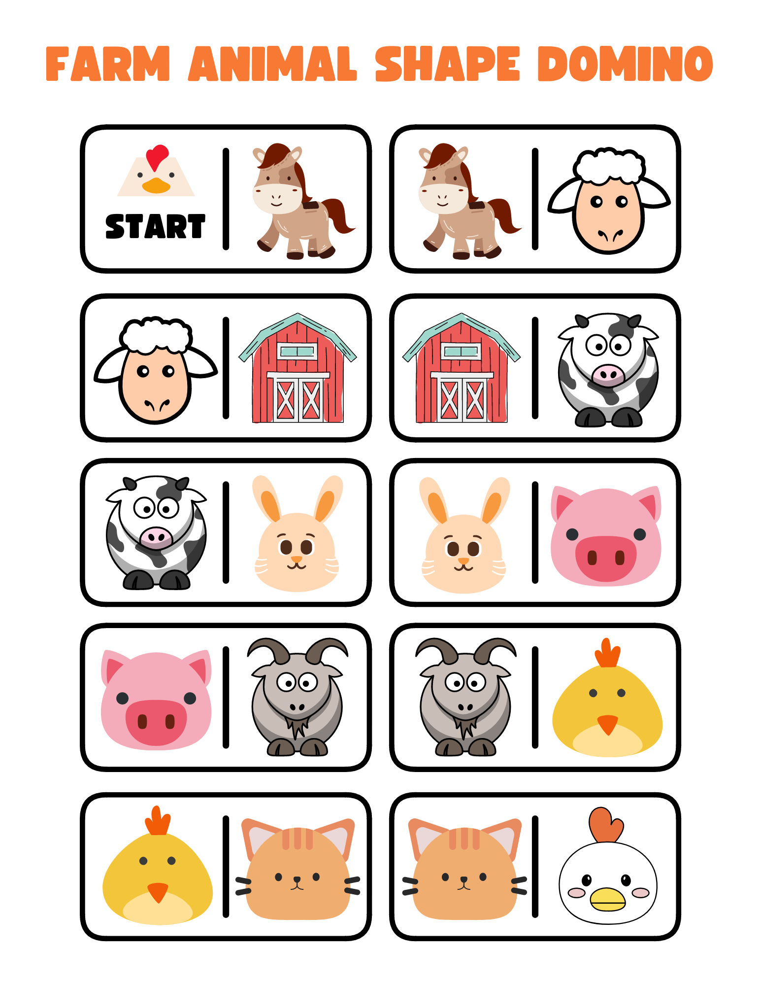 Farm animal shape dominoes.