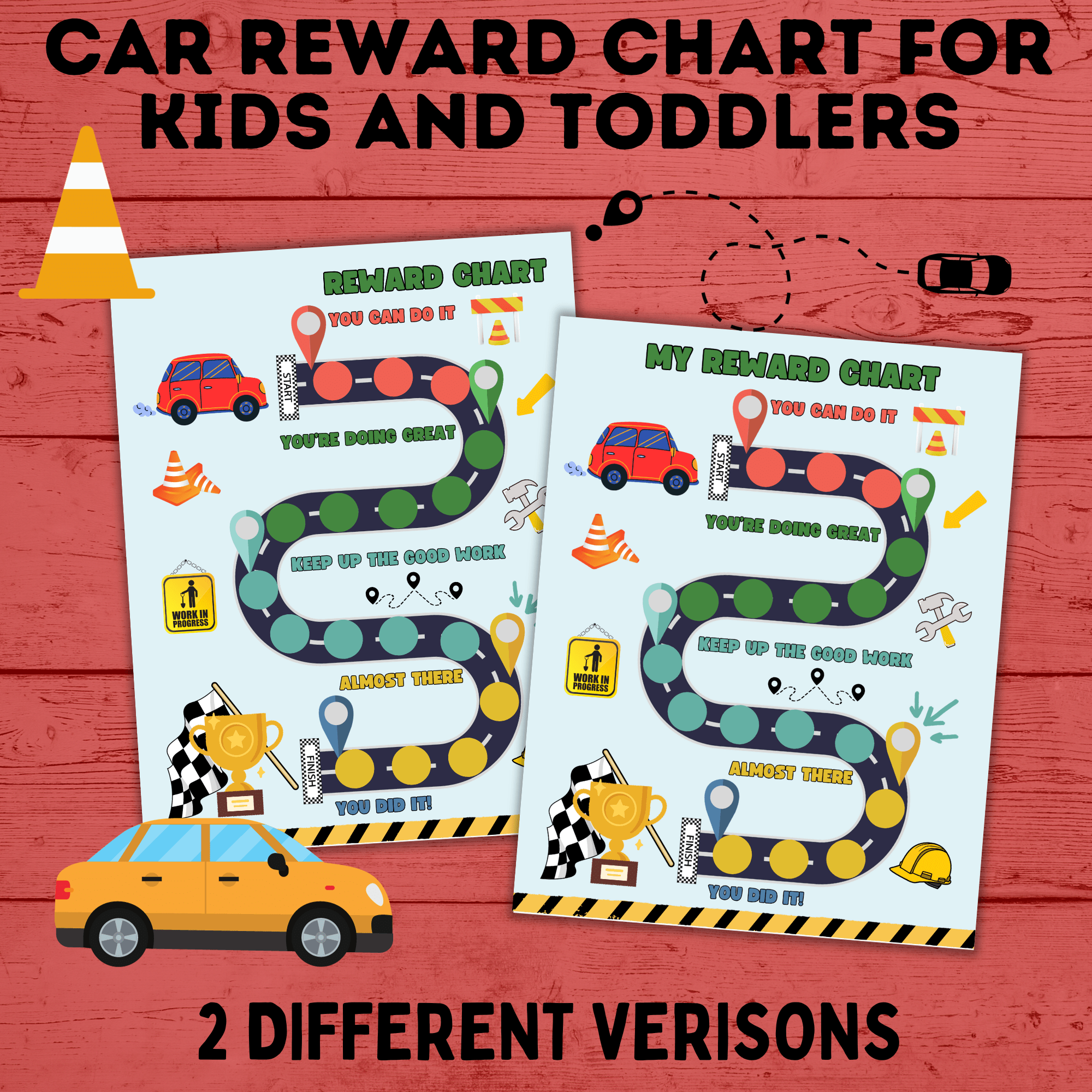 Car reward chart for kids and toddlers mockup image.