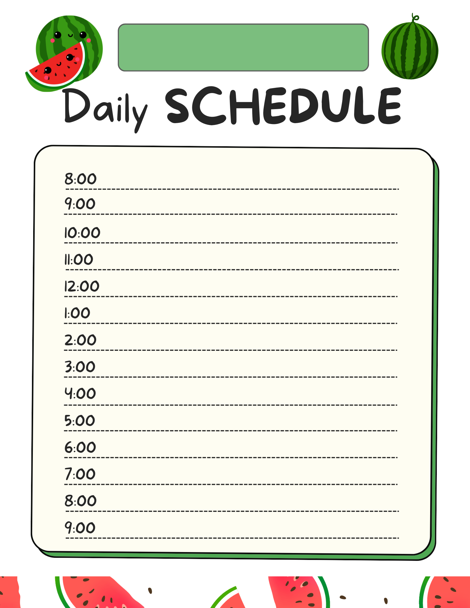 Blank sample daily and hourly schedule.