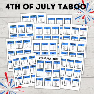 4th of July Taboo printable mockup image.