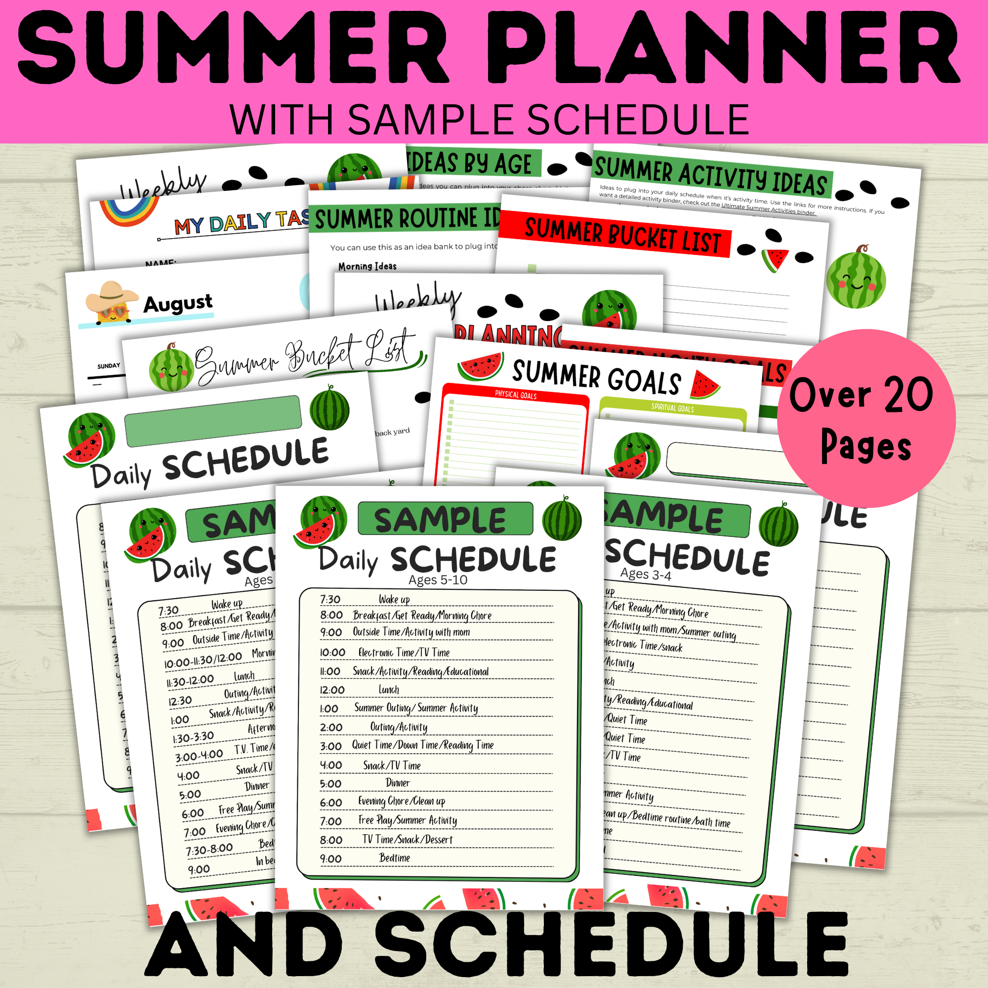 Summer planner with sample schedule mockup image.