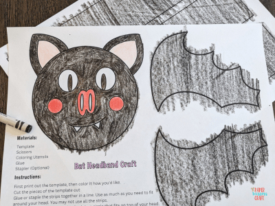 Example of bat headband craft template after being colored in.