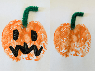 Apple stamping craft example to make a pumpkin.