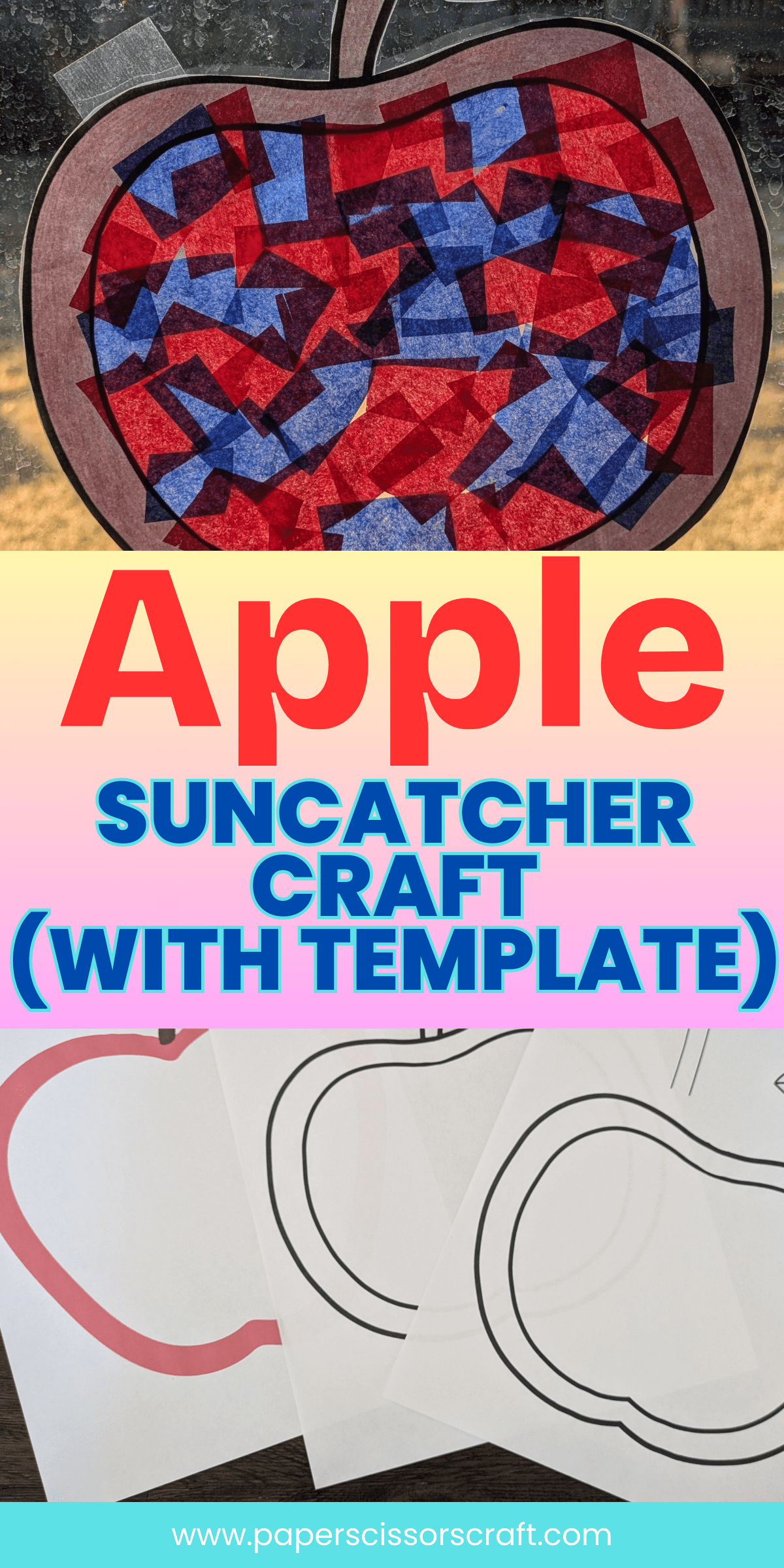 Apple suncatcher craft with template Pinterest pin.