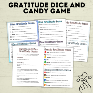 Gratitude dice and candy game mockup.