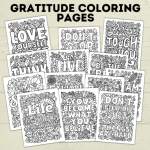 Gratitude coloring pages mockup.