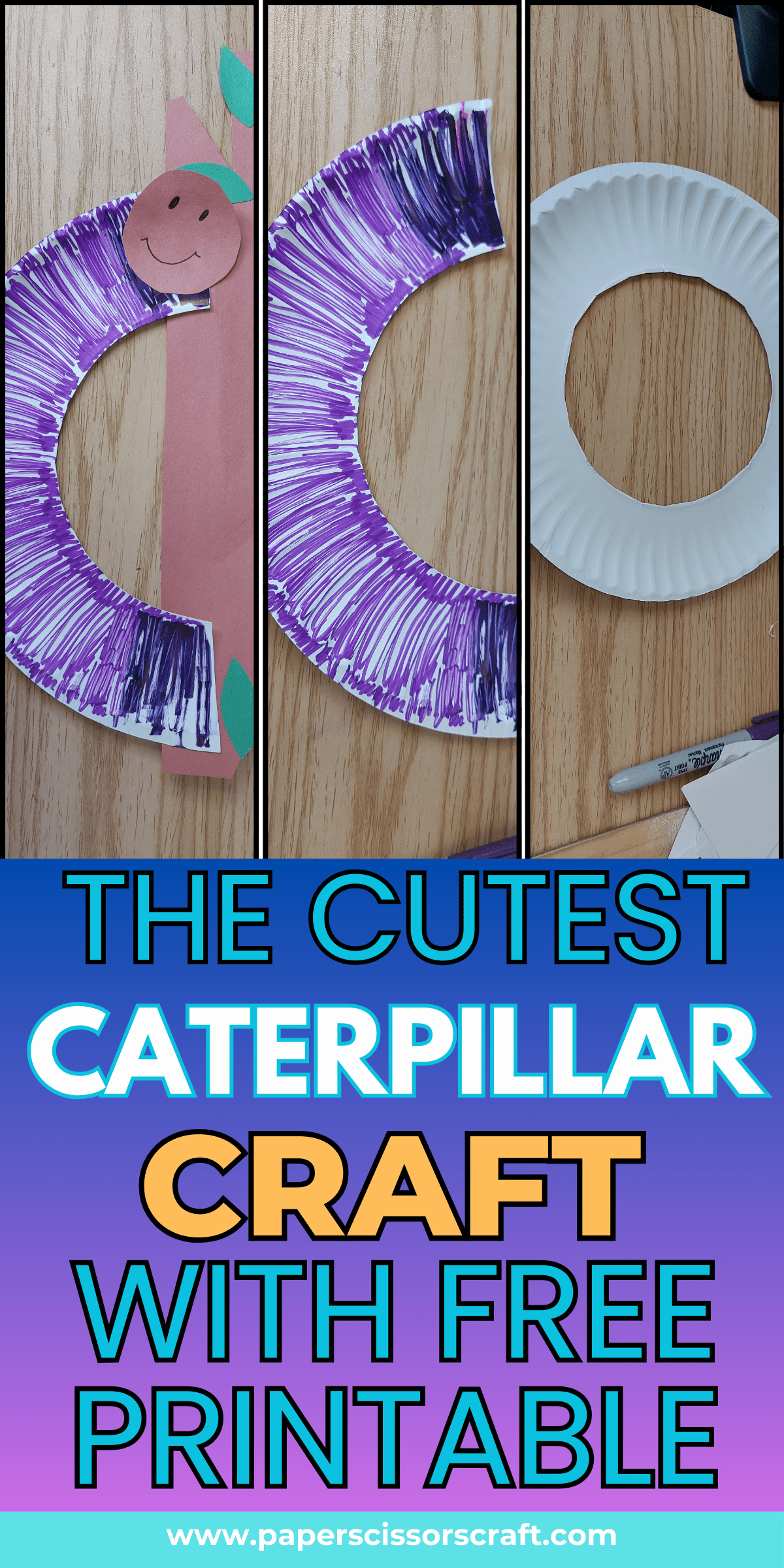 The cutest caterpillar craft with free printable Pinterest pin.