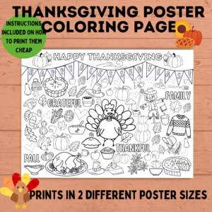 Thanksgiving poster coloring page mockup.