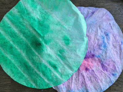 Coffee filters colored with markers after drying out.