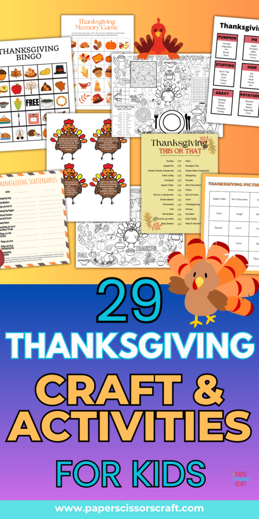 Thanksgiving crafts and activities for kids Pinterest pin.