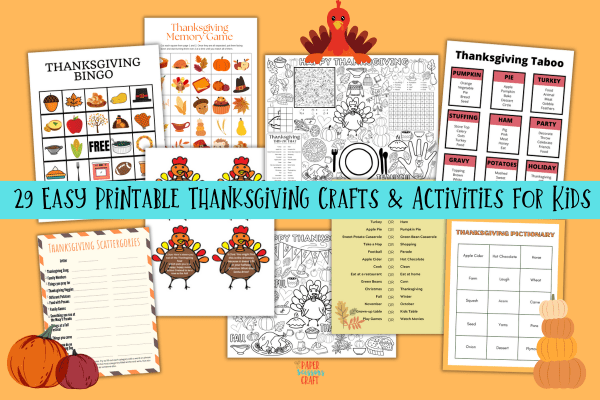 Printable Thanksgiving crafts and activities for kids.