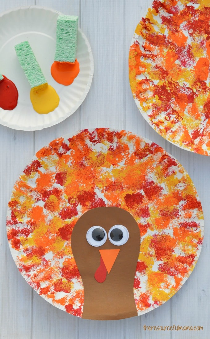 Paper plate turkey with sponge paint.