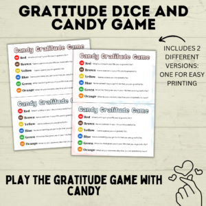 Gratitude dice and candy game - play the gratitude game with candy mockup.