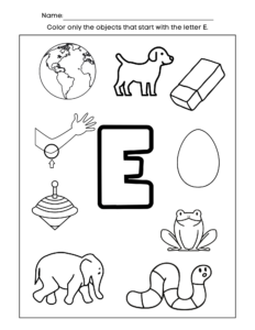 Letter E recognition worksheet.