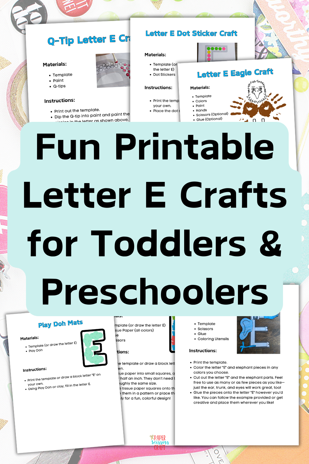 Fun printable letter E crafts for toddlers and preschoolers Pinterest pin.