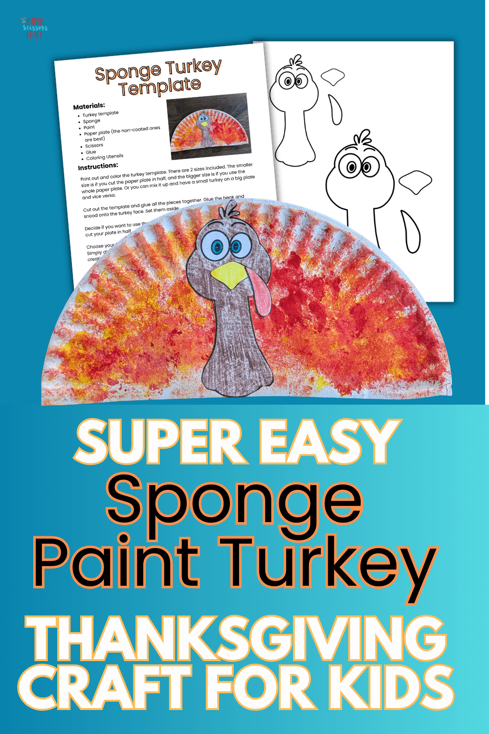 Super easy sponge paint turkey Thanksgiving craft for kids Pinterest pin.