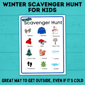 Winter scavenger hunt for kids mockup.