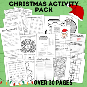 Printable Christmas activity pack mockup.