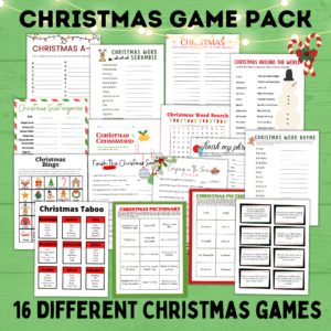 Printable Christmas game pack mockup.