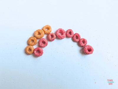 Start of a Froot Loops rainbow with red and orange colors.