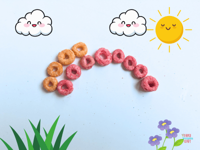 Example of Froot Loops rainbow craft with extra features added.