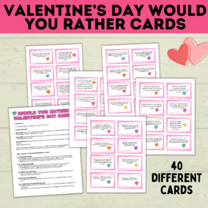 Valentine's Day Would You Rather cards mockup.