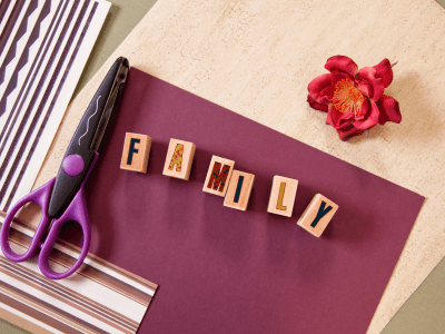 Wooden letters with the word family written.