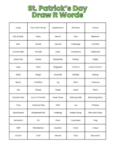 St. Patrick's Day draw it words chart.