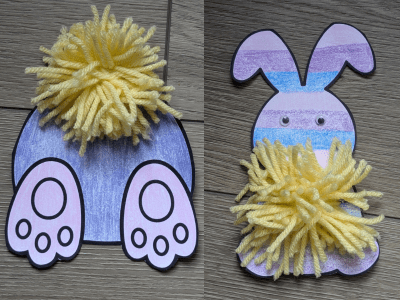 Finished pom-pom bunny craft.