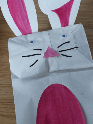 Paper bag bunny puppet.